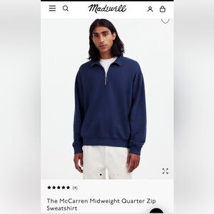 Madewell McCarren Midweight Quarter Zip Sweatshirt navy size large